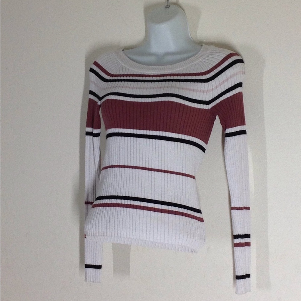 Express Color Block Stripe Brown/Cream/Black Sweat - image 8